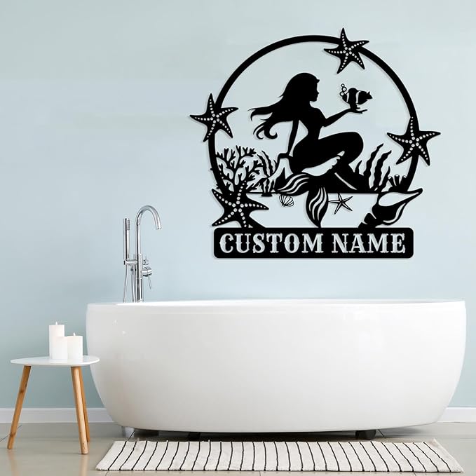 Custom Mermaid Metal Sign, Personalized Name, Wall Decor, Beach Theme, Girls Room Decor, Metal Wall Art (Style-5)