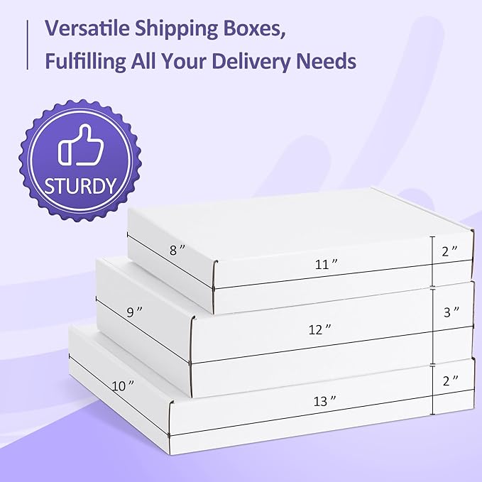Eupako 18 Pack Small Shipping Boxes Assorted Sizes, 11x8x2, 12x9x3, 13x10x2-6 PCS Each Small Boxes, White Corrugated Box Mailers, Cardboard Boxes for Packaging Small Business, Mailing