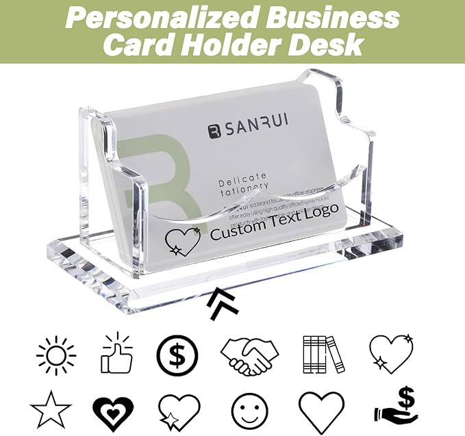HJX Custom Business Card Holder Desk-Personalized Engraved Wooden Business Card Case Holder, Customized Name Logo Business Card Display Gifts for Men Women (Acrylic-Horizontal)