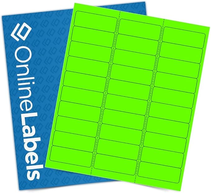 Neon Green Address Labels - 2.625 x 1 - Pack of 3,000 Labels, 100 Sheets - Inkjet/Laser Printer - Online Labels