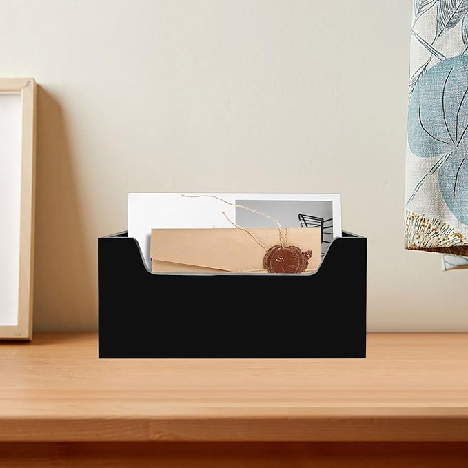 Mail Holder for Table, Acrylic Letter Holder Box for Desk or Wall Mount, Mail Organizer Countertop, Black