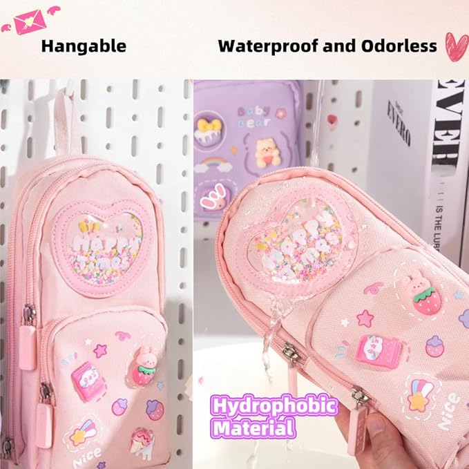 Fiaoudm Large Capacity Kawaii Pink Pencil Case & Pencil Pouch – Cute 3-Compartment Stationery Organizer for School Supplies, Office, and Travel | Ideal Gift for Girls and Art Lovers