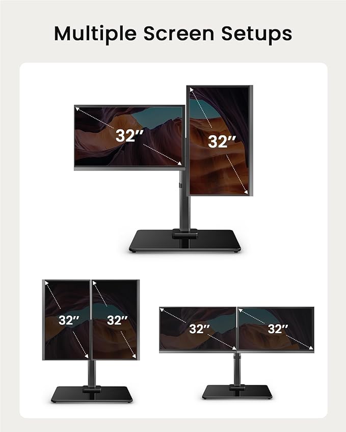 ErGear Freestanding Dual Monitor Stand for 17 to 32 Inch Screens, Computer Monitor Mount for 2 Screens, Dual Monitor Arm with Tempered Glass Base, VESA Mount Desk Stand Holds 22 lbs per Arm