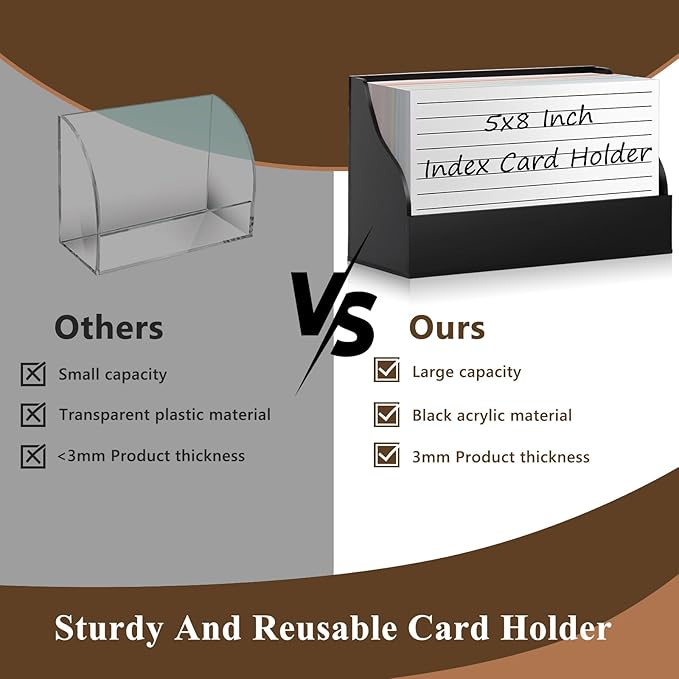 SHIQIKEJIPTY 5X8 Index Card Holder Acrylic Black Note Card Holder Index Card Stand Note Card Organizer Box Flash Card Organizer Postcard Display Rack Business Card Storage For School Library(No Card)