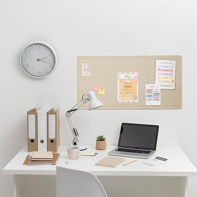Bulletin Board, 35 x 17 1/2 inches Felt Board - Decorative Pin Board, Cork Board Alternative for Wall, Foldable Self-Adhesive Vision Board Prayer Board with 20 Pushpins Beige Brown