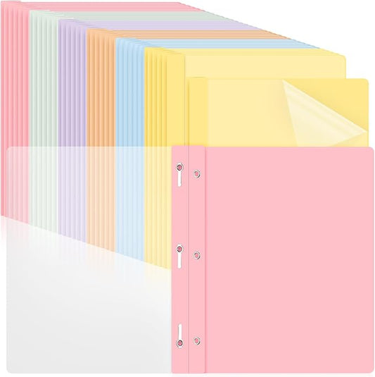 Feifeiya 48 Pack Plastic Report Covers with 3 Prongs Presentation Folders Bulk, 100 Sheet Capacity, Clear Front Report Covers for Presentation Document Paper School Office Supplies (Fresh Colors)