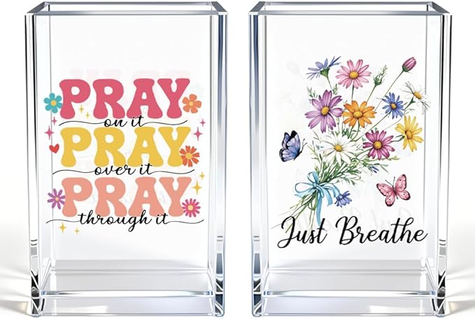 Vgrti Just breathe 2 Pack Acrylic Cosmetic Pencil Pen Holder Cup, Hope Inspirational Makeup Brush Organizer Holder, Women Faith Gifts, Christian Encouragement Gifts for Women Mom Daughter Teacher