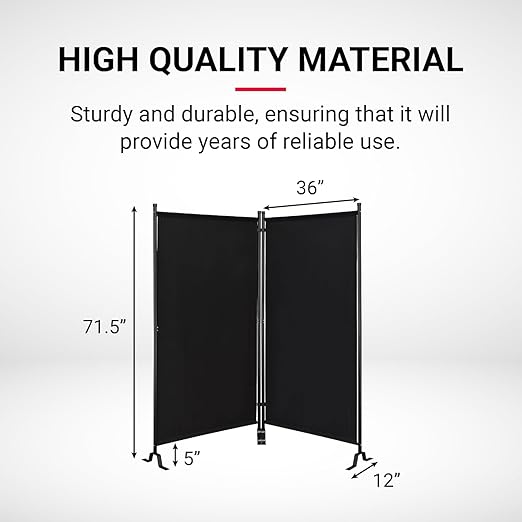 Proman Products - Galaxy 2 Panel Section Privacy Folding Screen Divider, Water Repellent Fabric Room Divider with Black Powder Coated Metal Frame for Indoors or Outdoors (Black)