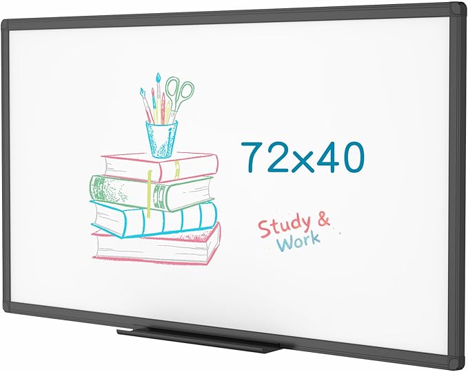 VIZ-PRO Magnetic Dry Erase White Board, 72 X 40 Inches, Black Aluminium Frame