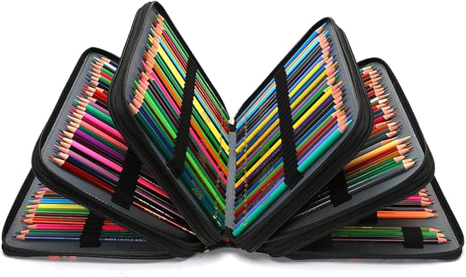 Vomgomfom Colored Pencil Case - 252 Slots Pencil Holder with Zipper Closure Twill Fabric Large Capacity Pencil Case for Watercolor Pens or Markers, Pencil Case Organizer for Artist (Black)