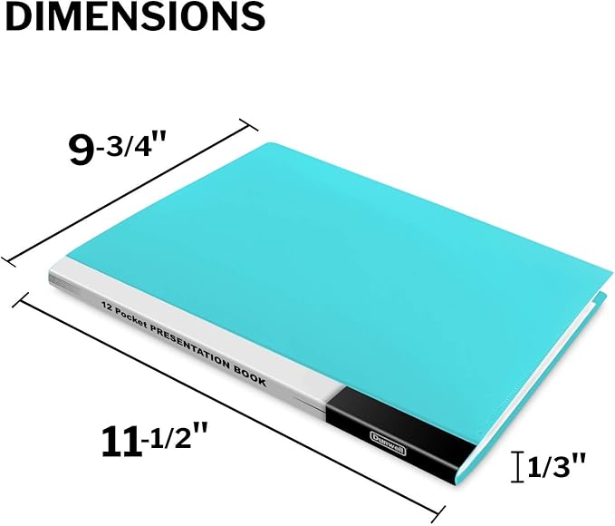 Dunwell Presentation Binder 12-Pocket, Displays 24 Pages, 8.5x11 Portfolio Binder with Plastic Sleeves, Storage and Organizer for Documents, Certificates, Projects, Photos (6 Pack, Aqua)
