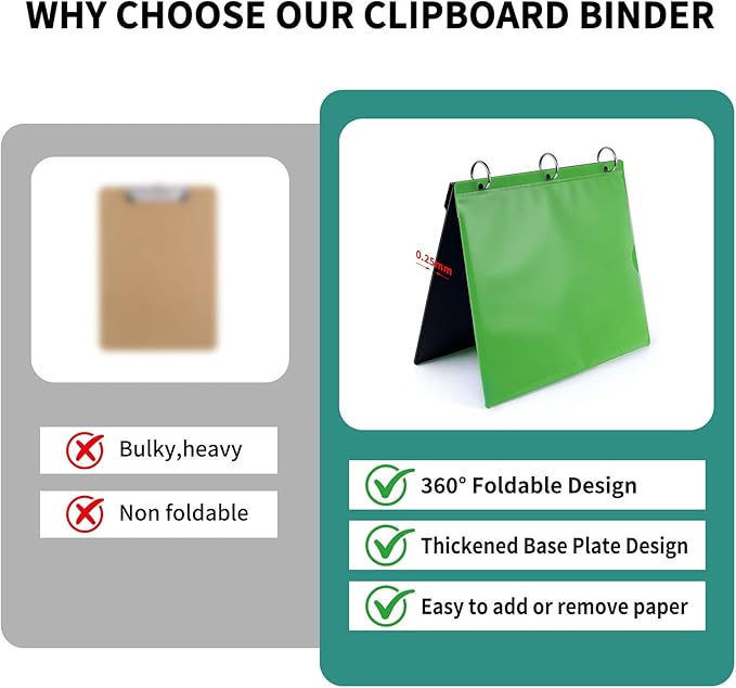 Tashkummy 360° Pivotable 3 Ring Clipboard Binder, Foldable Binders 1 Inch Fits 8.5" x 11", Medical Nursing Foldable Clipboard Binder for Home, School, Office, Doctors- Green