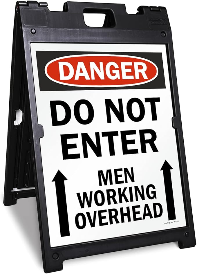 SmartSign 24 x 18 inch “Danger - Do Not Enter, Men Working Overhead” Two-Sided BabyBoss A-Frame Sign Kit, Plastic, Multicolor (1 A-Frame + 2 Sign Panels), Made in USA
