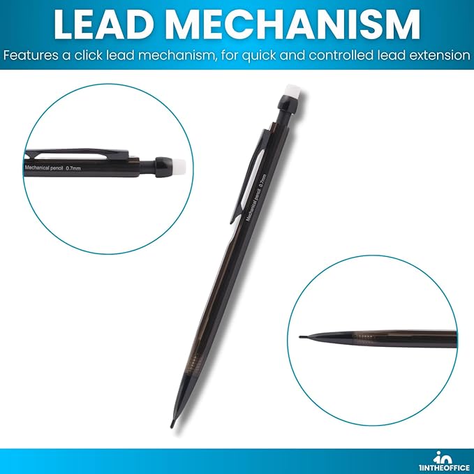 1InTheOffice Mechanical Pencils 0.7mm, HB2.5, Black Lead, 48 Pack