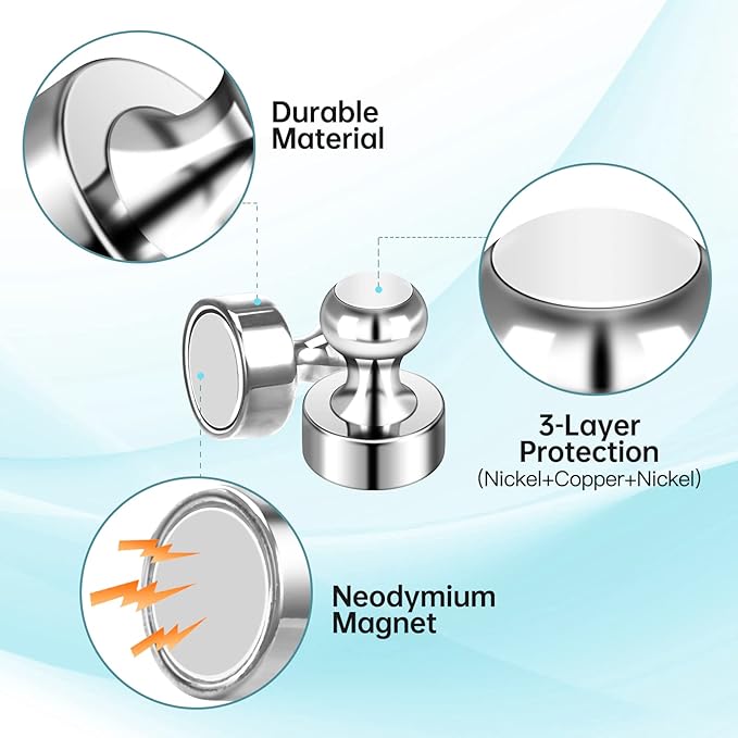 GOOLADA 56Pack Small Fridge Magnets, Neodymium Refrigerator Magnets for Whiteboard, Kitchen, Home, Office, Classroom, Adults, Silver