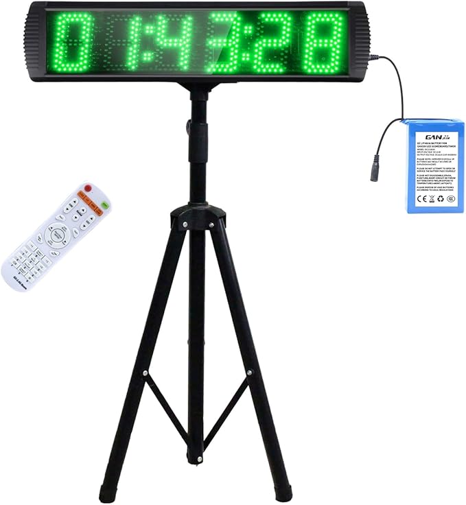 Large LED Display Digital Race Timer with Battery,Function-Countdown/Up/Time Clock, Remote Control, Tripod Stand and Adjustable Brightness for Sports Events, Races, Meetings, Presentations