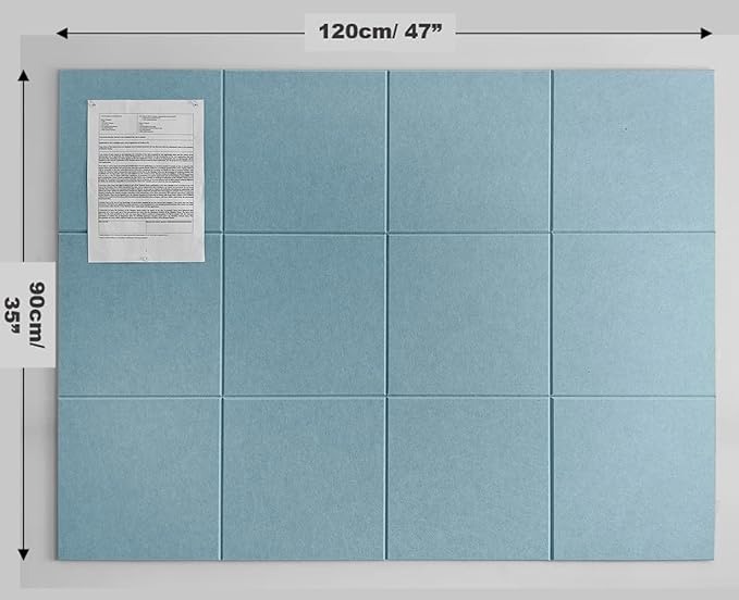 DECORITA Felt Wall Tiles | Large Cork Board Alternative | Aesthetic Felt Bulletin Board for Office, Home & Classroom | Large Cork Boards for Walls Pinboard (12-Pack) | Baby Blue
