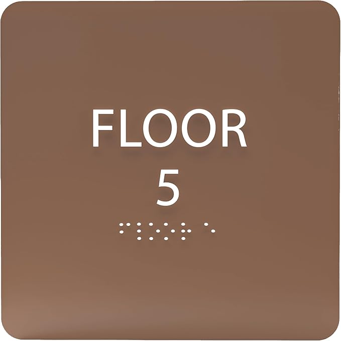 ADA CENTRAL SIGNS - 6" X6" Floor 5 Sign - ADA Compliant Tactile Graphics Grade 2 Braille Text Acrylic Wall Signs - Directional Assistance, Floor Number Safety Sign for Office, school Hospital, Apartment