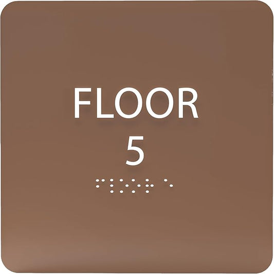 ADA CENTRAL SIGNS - 6" X6" Floor 5 Sign - ADA Compliant Tactile Graphics Grade 2 Braille Text Acrylic Wall Signs - Directional Assistance, Floor Number Safety Sign for Office, school Hospital, Apartment