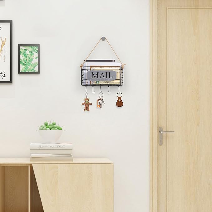 SRIWATANA Mail Holder Wall Mount, Mail Organizer Key Holder for Wall, Small Size, Weathered Grey