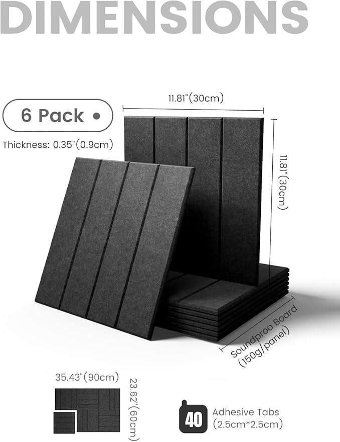 Fluxynara Felt Bulletin Board Tiles Large 36" x 24"Cork Board Alternative-6 Pack with 40 Adhesive Tabs, Thick Slat Wall Panels for Office Decor, Push Pin Board Wall Organizer Alternative-Charcoal Gray