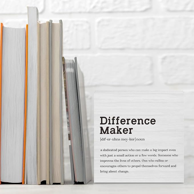 Difference Maker Definition Home Office Decor Wooden Box Sign Motivational Farmhouse Decorative Positive Office Desk Accessories Wood Plaque Affirmations Wood Table Sign for TV Cabinet Shelf