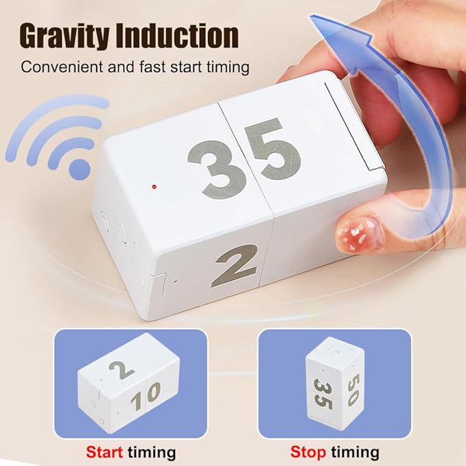 Pomodoro Timer Cube, Desk Productivity Time Management Tool with 10 Timer Presets, Adjustable Volume Small Pomodoro Cube for Task Work Cooking Kitchen