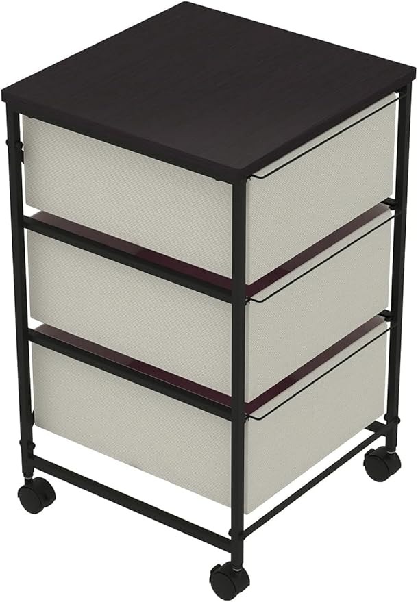 CASUNER Small Cabinet with Drawers Rolling 3 Drawer Mobile File Cabinet for Home Office Storage and Organization, Fabric Vertical Under Desk Storage for A4/Letter Files(