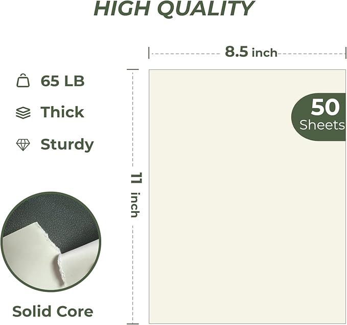 50 Sheets Cream Cardstock 8.5 x 11, Creebe 65lb Off White Card Stock Ivory Printer Paper for Cards Making, Office Printing, Wedding