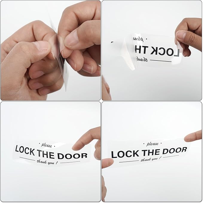 YIKIADA Please Lock The Door Sticker 6 × 2 Inches Vinyl Self-Adhesive Decals Waterproof Close Door Warning Labels Gate Office Window Indoor Clings 10 Pack