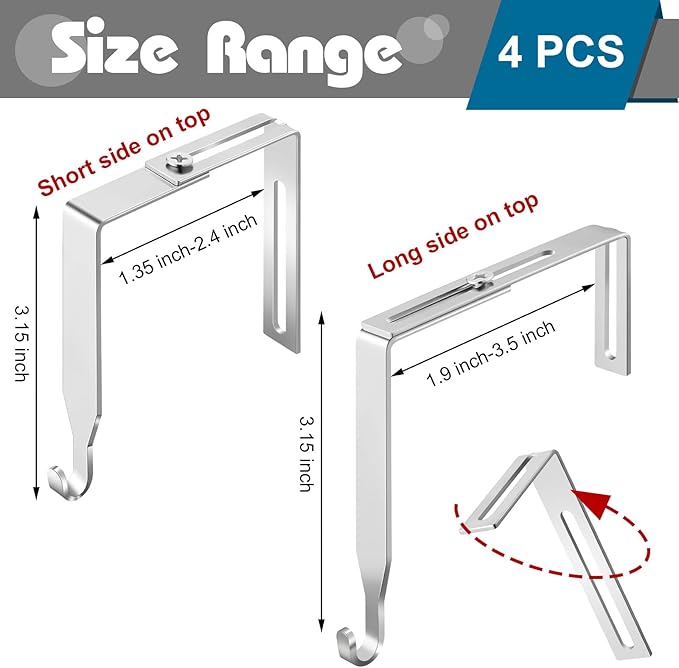 Amylove 4 Pcs Adjustable Cubicle Hanger Universal Partition Metal Cubicle Hooks Door Hanger, Adjusted to Fit Panels with 1 3/8 Inch to 3 1/2 Inch Thickness for Office Whiteboard (Silver)