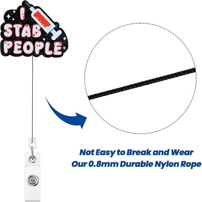 I Stab People Funny Nurse Badge Reel, Retractable ID Card Phlebotomist Badge Holders, Medical Badge Clip for RN LPN CRNA ICU ED Blood Draw Lab Resident Physician Phlebotomy Department, Nurse Gifts