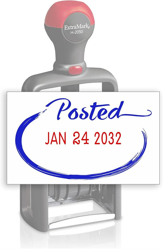 Heavy Duty Style Office Date Stamp with Posted - Self Inking Dater - Style C - Blue & Red Ink Color