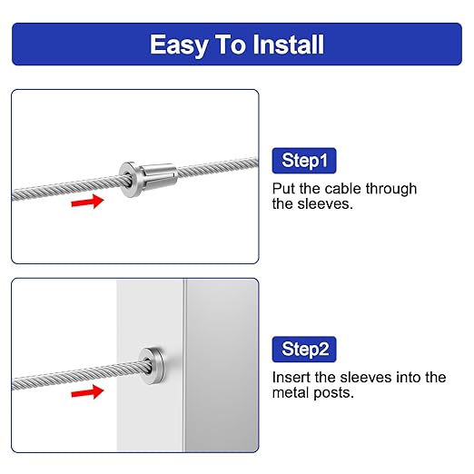 BLIKA Upgraded 20 Pack Stainless Steel Protector Sleeves for 1/8" 5/32" or 3/16" Deck Cable Railing, for Metal Posts, T316 Marine Grade, Cable Railing Protector Sleeves