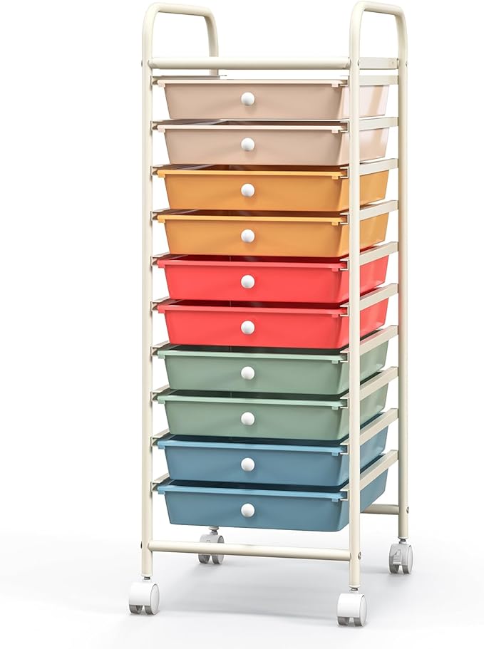Giantex 10-Drawer Rolling Storage Cart w/Wheels, Handle, Removable Drawers, Mobile Organizer Storage Unit, Trolley Utility Cart for Home Kitchen Makeup Living Room Office Play Room