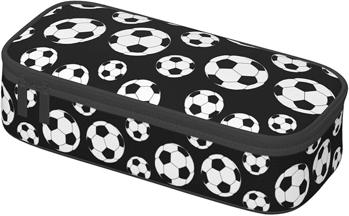 Black And White Soccer Ball Pencil Case Big Capacity Storage Pencil Pouch Stationery Bags With Zipper Portable Pen Holder Box Organizer For Boys Girls Teens Student College School Office Supplies