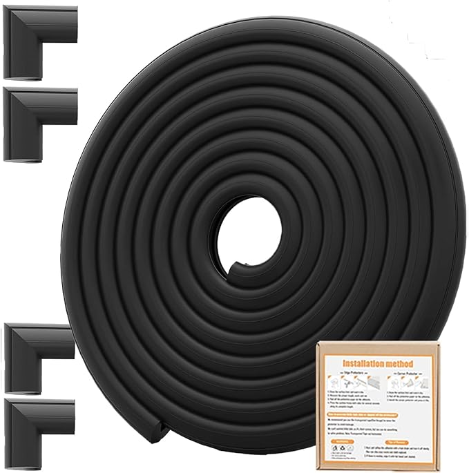 Baby Proof Corners and Edges Protector 8.2ft (Large 7.5ft Edge+4 Corner Guard), Fireplace Baby Proofing Bumper, Heavy-Duty Soft NBR Foam Edge Corner Protector for Furniture Table, Childsafe/Pre-Taped