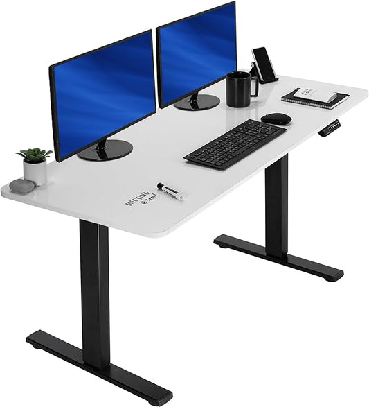 VIVO Electric Dry Erase 60 x 24 in Standing Desk, Memory Height Adjustment, 1B Series, Holds 220 lbs, Whiteboard Top Black Frame, DESK-KIT-1B6WE