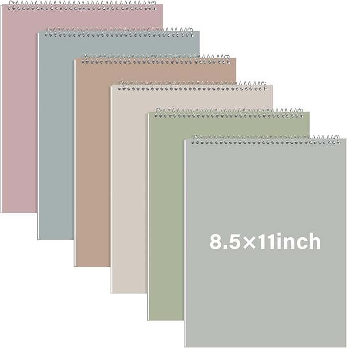 Maitys 6 Pcs Legal Pad Steno Spiral Notebook 8.5 x 11 Inches Top Bound Spiral Pads Hard Cover College Ruled Notepad 70 Sheet Pad Colorful Covers for School Office University Home (Delicate Color)