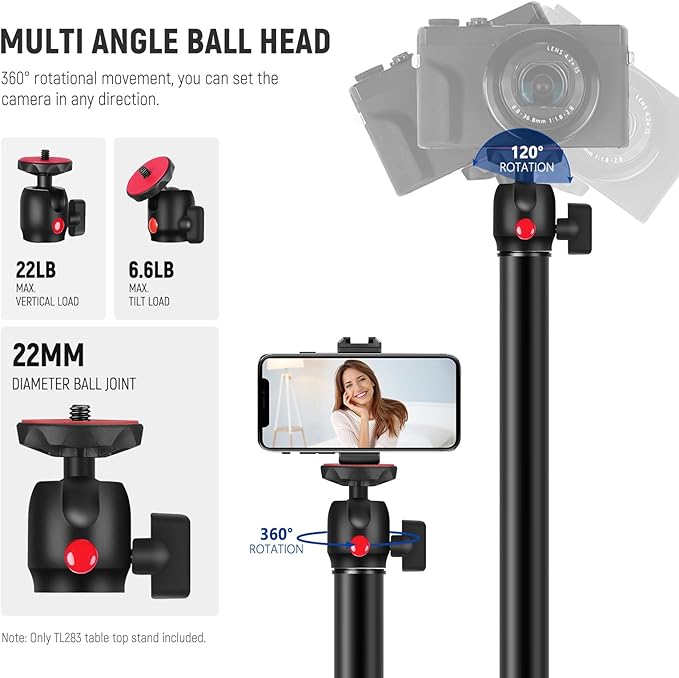NEEWER Camera Desk Mount, Overhead Desktop Light Stand Microphone Boom Arm with Ball Head C Clamp Cleaning Cloth for DSLR Webcam Phone Holder Ring Light Mic Streaming Video Recording, Red TL283