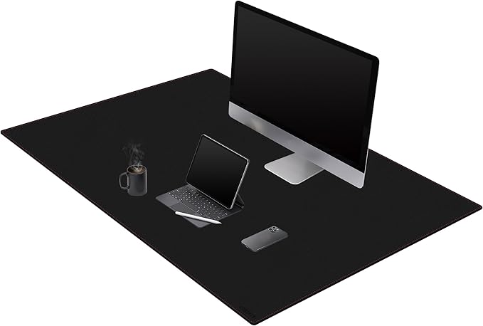ZORESYN PU Leather Desk pad Black(55.12" x 31.50") - Large Desk mat with Suede Base - Waterproof Gaming Mouse pad Table Mat Desktop Writing Pad for Home