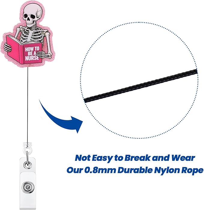 How to Be A Nurse Funny Skeleton Book Nurse Badge Reel, Cute Pink Radiology X-ray Retractable ID Card Medical Badge Holder, Name Tag Badge Buddy for RN LPN CNA MA Nursing Student Medical Workers