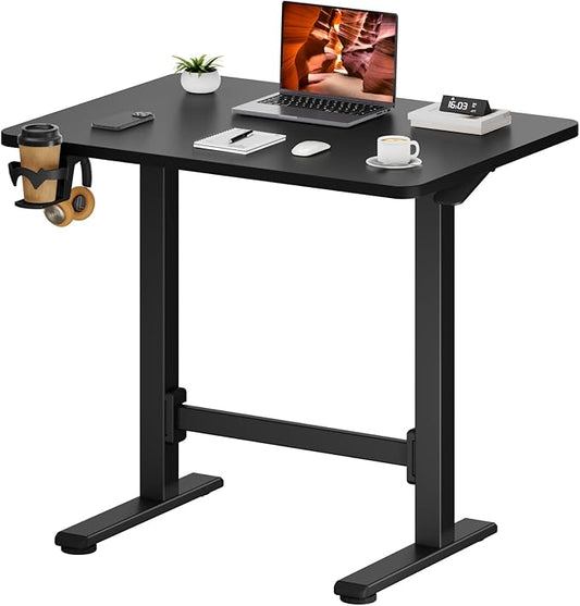 FitStand Small Pneumatic Adjustable Stand Up Desk, Rolling One-Piece Standing Desk 31.5 x 19.7 Inch, Home Office Desk Computer Workstation, Black