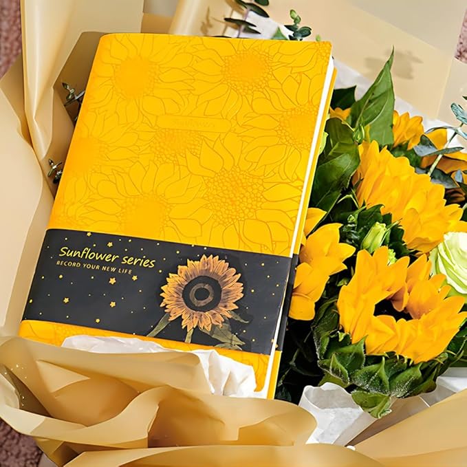 ipoul Sunflower Journal, Yellow Notebook, Softcover Notebook, College Ruled Notebook, Lined Journal, A5, 6"x8", PU Leather Soft Cover, Writing Journal, Sunflower Gifts for Women, Beautiful Journal