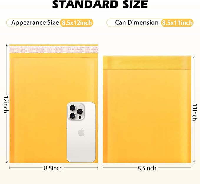 Ctarsthome 52Pack Yellow 8.5x12in Kraft Bubble Mailers Small Business Mailing Packages Self-Sealing Paper Envelopes, Mailer Shipping Padded Envelopes with Strong Adhesion for Jewelry Makeup Supplies