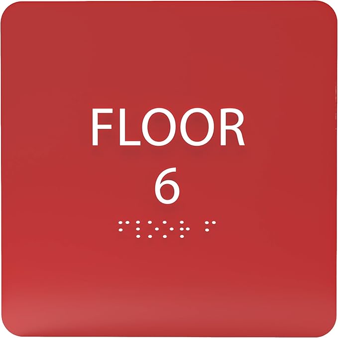 ADA CENTRAL SIGNS - 6" X6" Floor 6 Sign - ADA Compliant Tactile Graphics Grade 2 Braille Text Acrylic Wall Signs - Directional Assistance, Floor Number Safety Sign for Office, school Hospital, Apartment