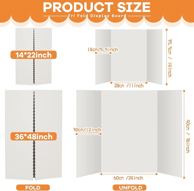 Henoyso 8 Pcs 14 x 22 Inch White Trifold Poster Board Large Tri Fold Presentation White Display Board Foldable Paperboard for Science Fair School Business Project Exhibition