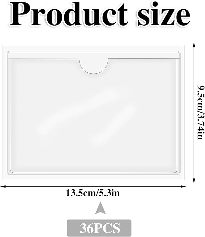 36 Pack 3" x 5" Index Card Holder Adhesive Plastic Label Holders Clear Tote Bag Labels Stickers for Organizing Storage Bins Library Card Shelves