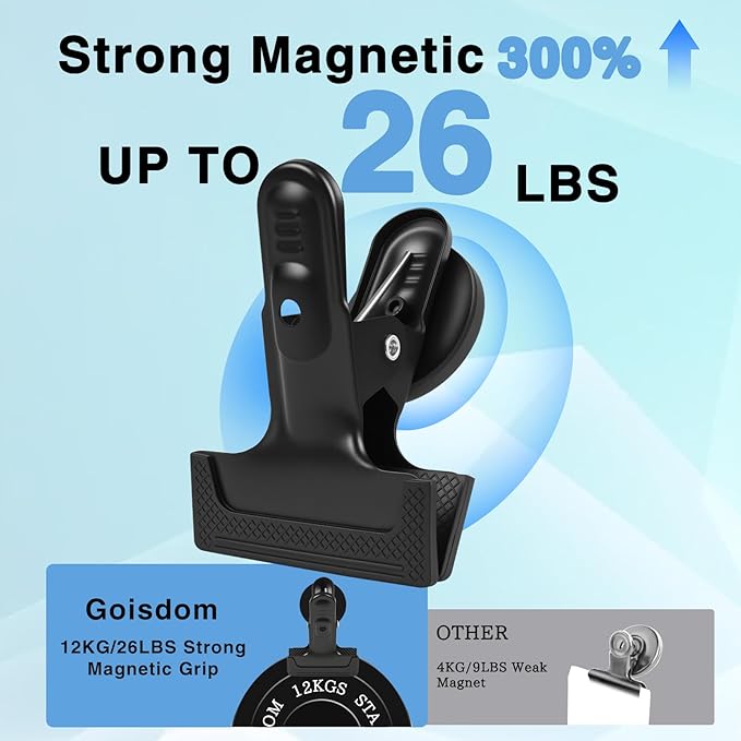 joaoxoko 3 Pack Heavy Duty Magnetic Clips 1.5 Inch Opening with Anti-Scratch Pads,Alloy Steel Rustproof Clip Securely Grip Tools, Flags, Blueprints for Home Office, Artist Studio (Black 3pcs)