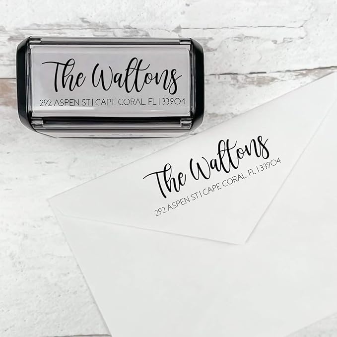 Self Inking Modern Address Stamps | Custom Return Address Stamper (Playful Script, Medium)